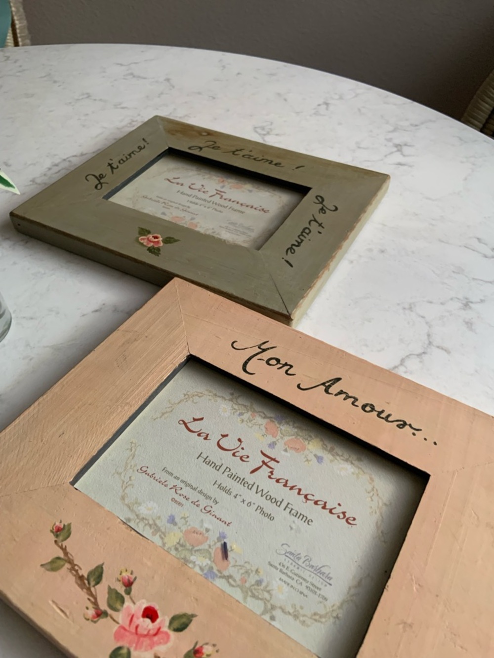 Hand-Painted Peach Wood Picture Frame with Floral Accents set of 2